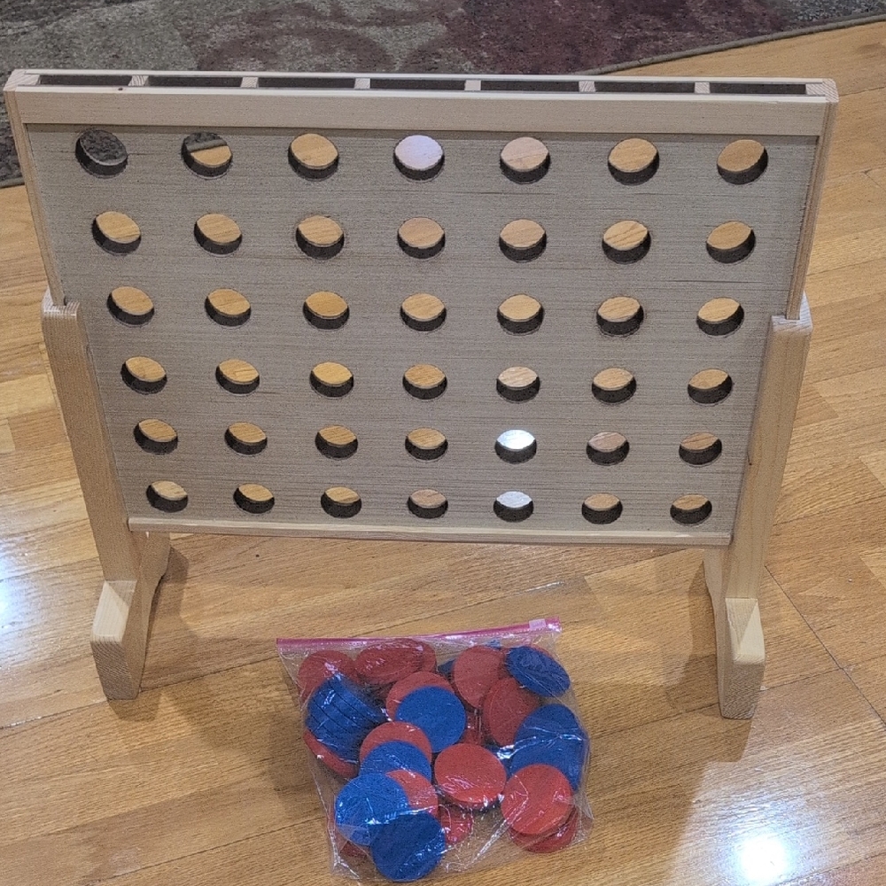 Classic Wooden Connect 4 Game with Red and Blue Pieces